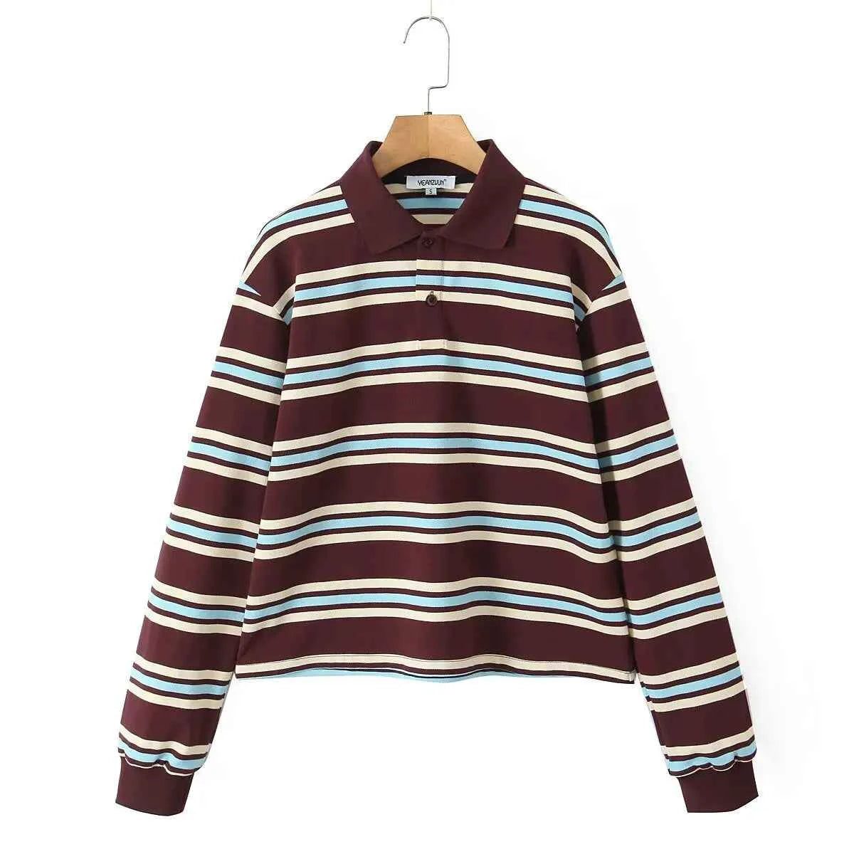 Striped Polo Crop Top - Vintage Streetwear