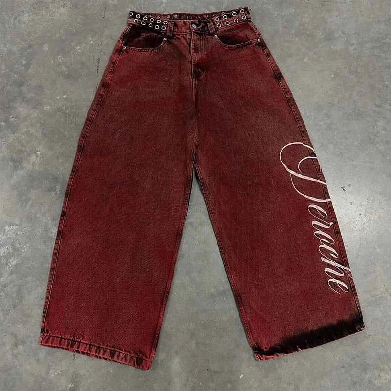 Y2K Wide Leg Jeans - Vintage Letter Print Hip Hop