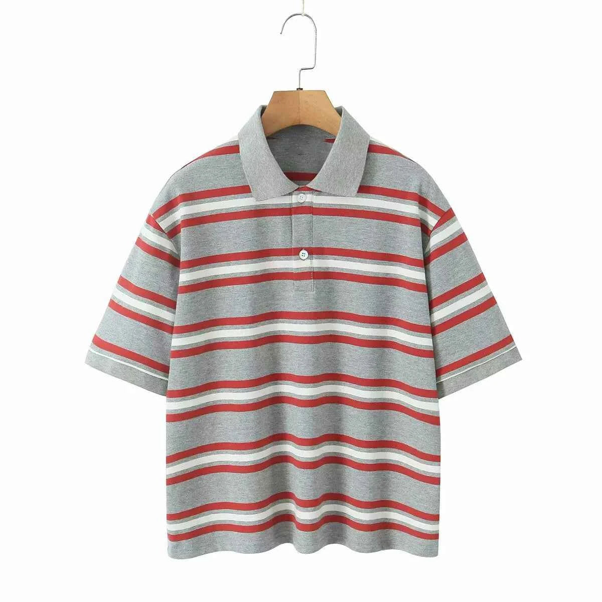 Striped Polo Crop Top - Vintage Streetwear