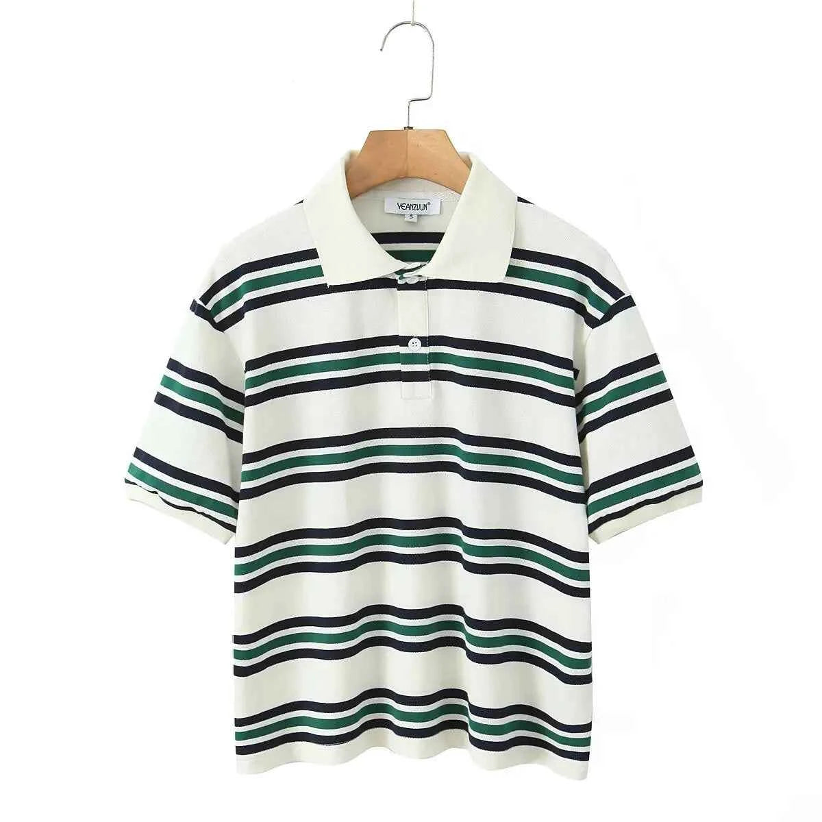 Striped Polo Crop Top - Vintage Streetwear