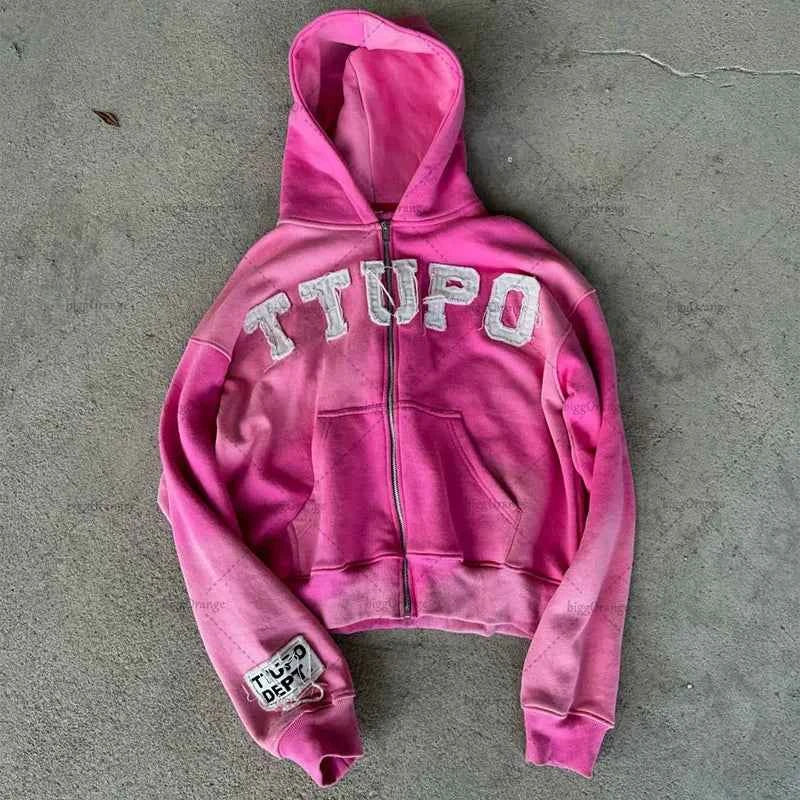 Y2K Gothic Zip Hoodie - Hip Hop Harajuku Streetwear