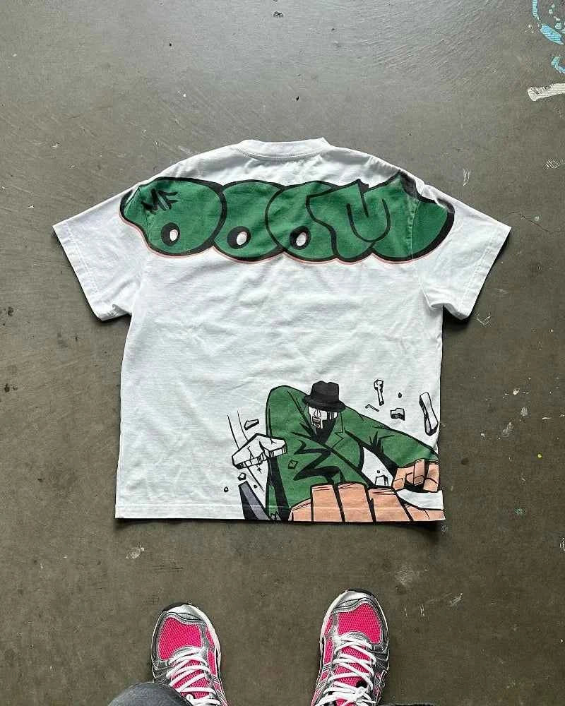 Character Cartoon Letter Tee - Y2K Cotton