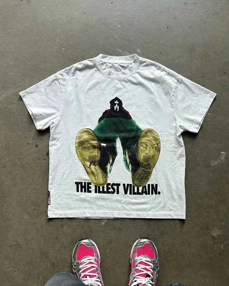 Character Cartoon Letter Tee - Y2K Cotton