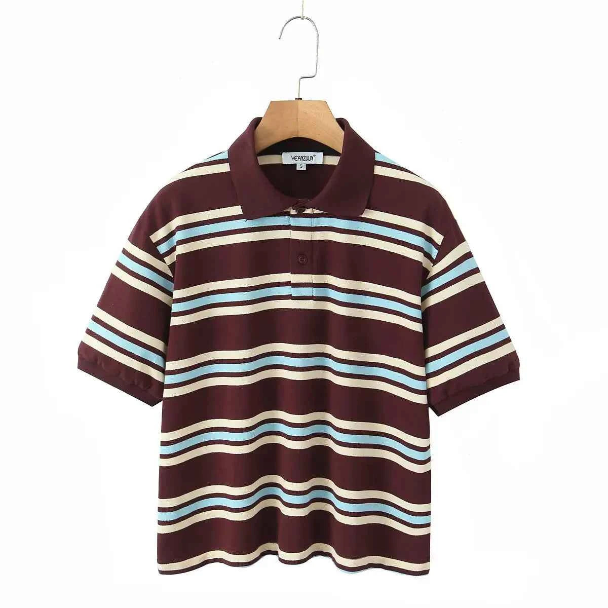 Striped Polo Crop Top - Vintage Streetwear