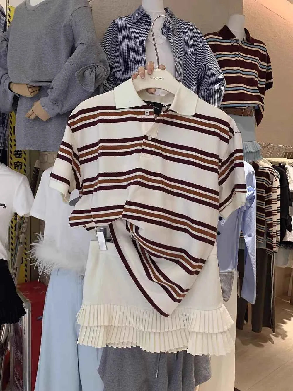 Striped Polo Crop Top - Vintage Streetwear