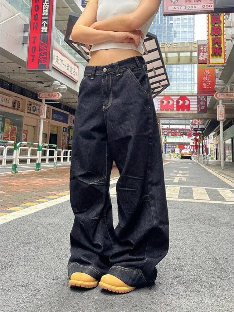Black Women Y2k Oversized Cargo Denim jeans