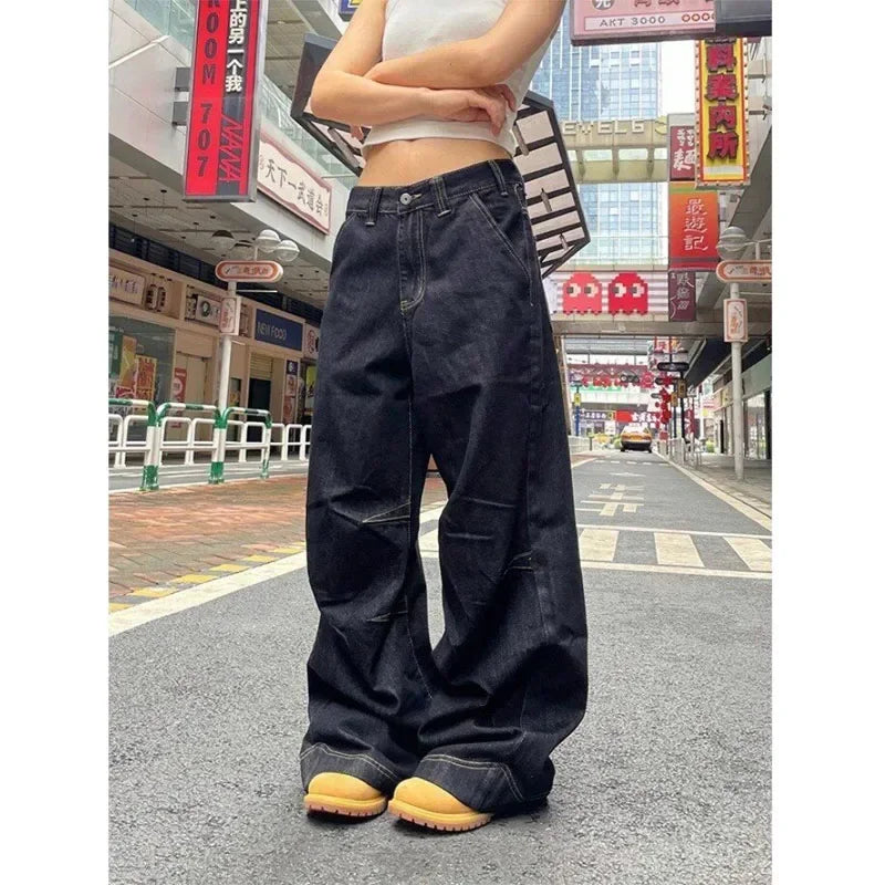 Black Women Y2k Oversized Cargo Denim jeans