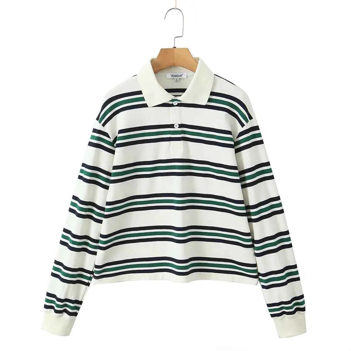 Striped Polo Crop Top - Vintage Streetwear