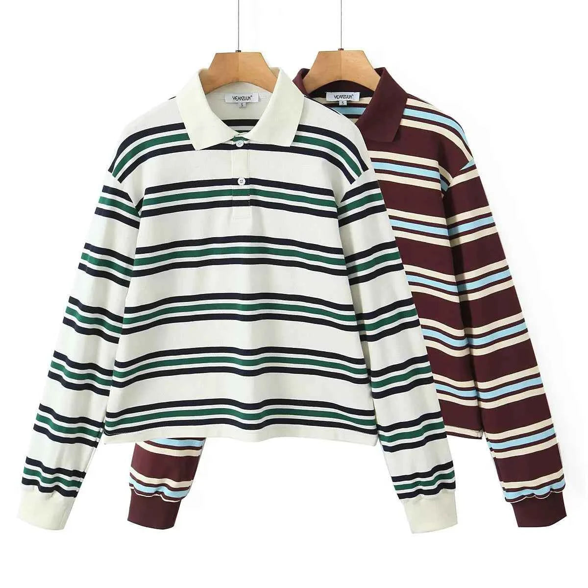 Striped Polo Crop Top - Vintage Streetwear