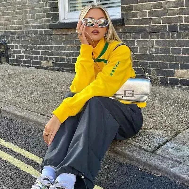 Brazil Embroidery Zip Hoodie - Y2K Grunge