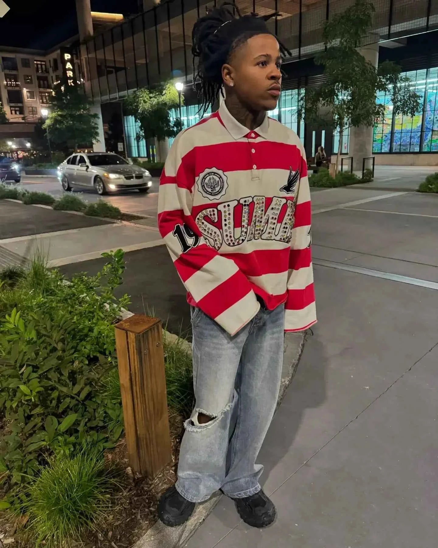 GOLF OSCAR DELTA Y2K Stripe Patchwork Shirt T-Shirt