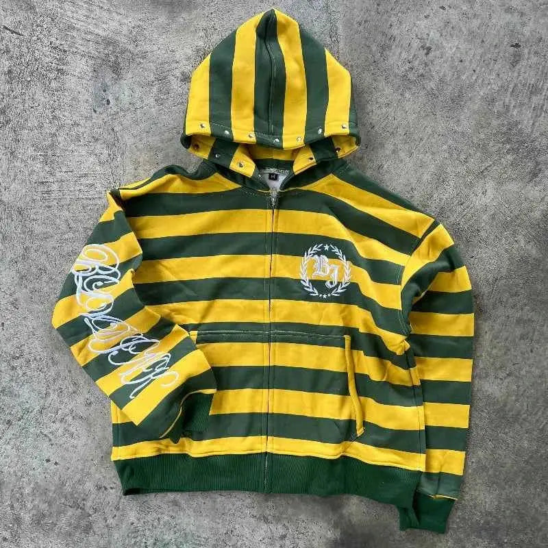 GOLF OSCAR DELTA Y2K Stripe Zip-Up Hoodie