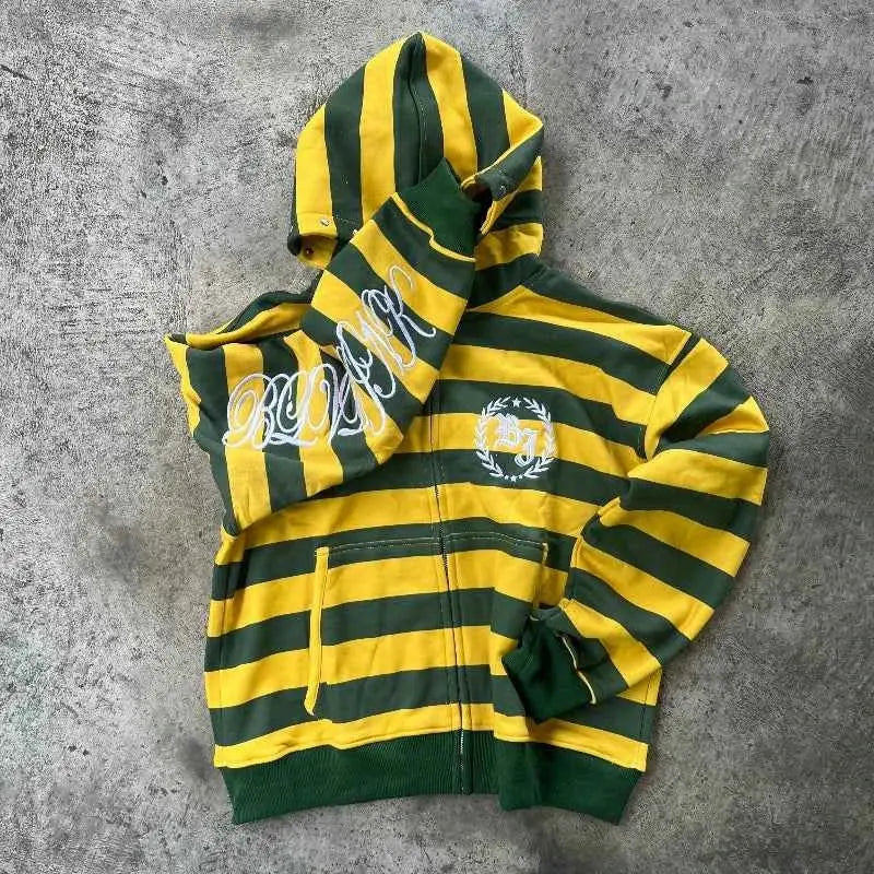 GOLF OSCAR DELTA Y2K Stripe Zip-Up Hoodie