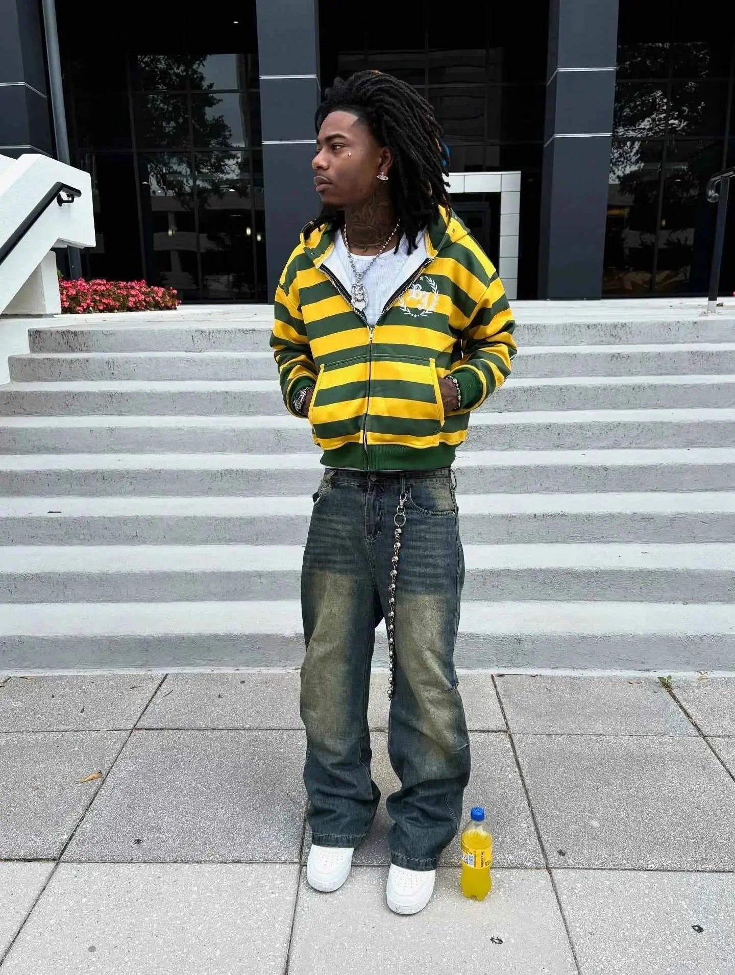 GOLF OSCAR DELTA Y2K Stripe Zip-Up Hoodie