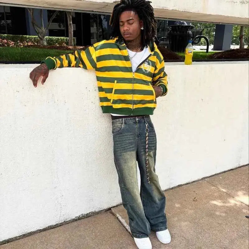 GOLF OSCAR DELTA Y2K Stripe Zip-Up Hoodie