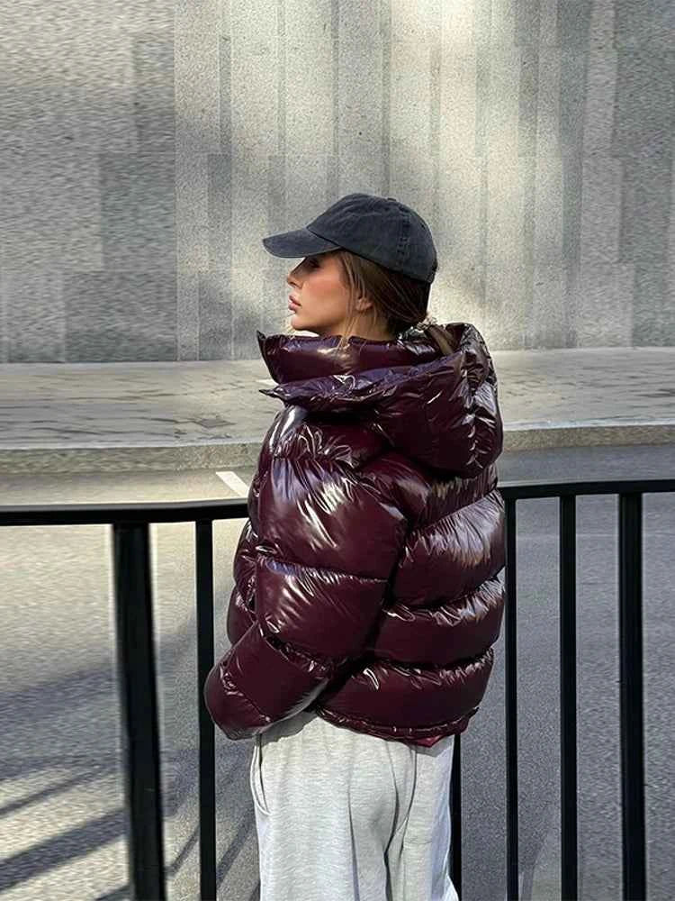 Glossy Padded Puffer Jacket - Women's Winter Coat