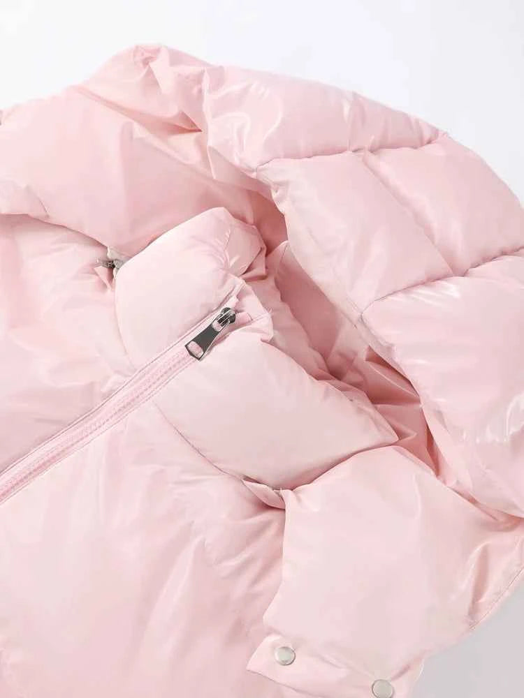 Glossy Padded Puffer Jacket - Women's Winter Coat