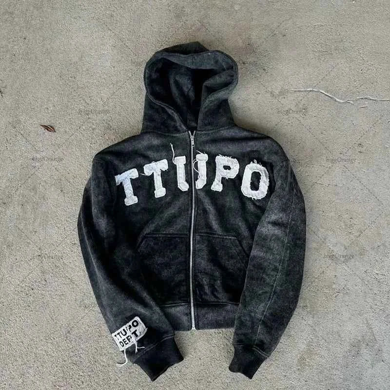 Y2K Gothic Zip Hoodie - Hip Hop Harajuku Streetwear