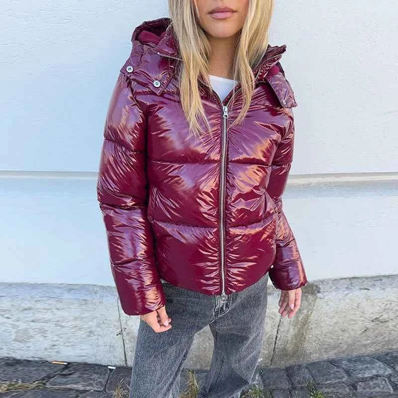 Glossy Padded Puffer Jacket - Women's Winter Coat