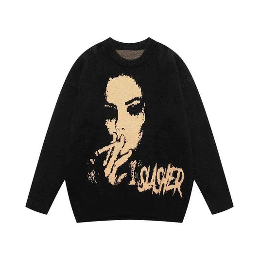 Vintage Knitted Sweater - Portrait Print Y2K