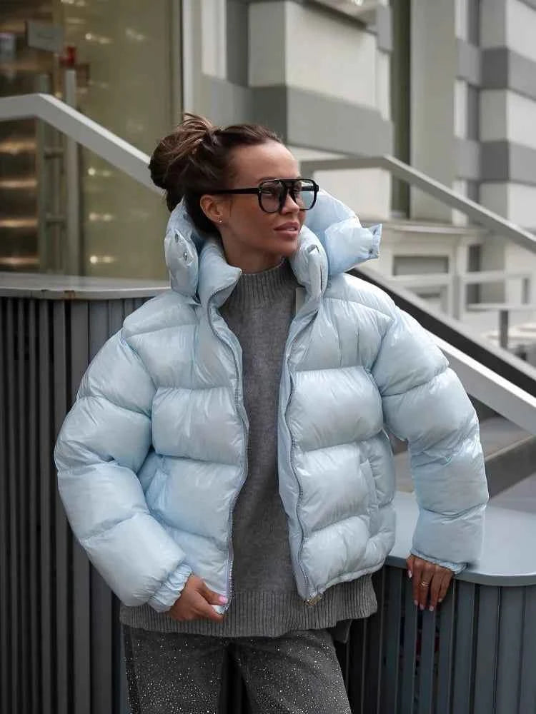 Glossy Padded Puffer Jacket - Women's Winter Coat