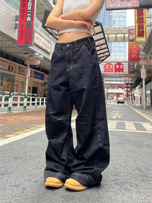 Black Women Y2k  Oversized  Cargo Denim jeans