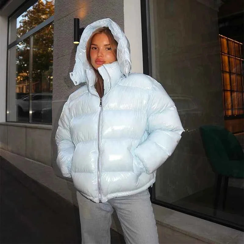 Glossy Padded Puffer Jacket - Women's Winter Coat