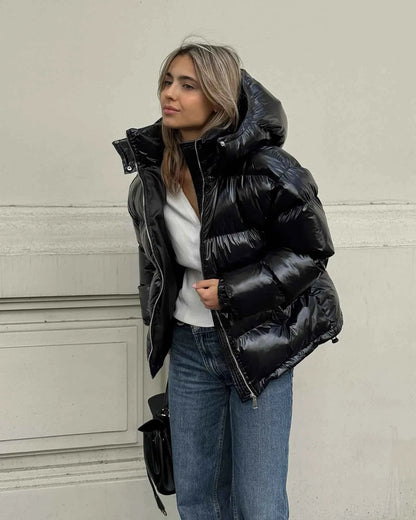 Glossy Padded Puffer Jacket - Women's Winter Coat