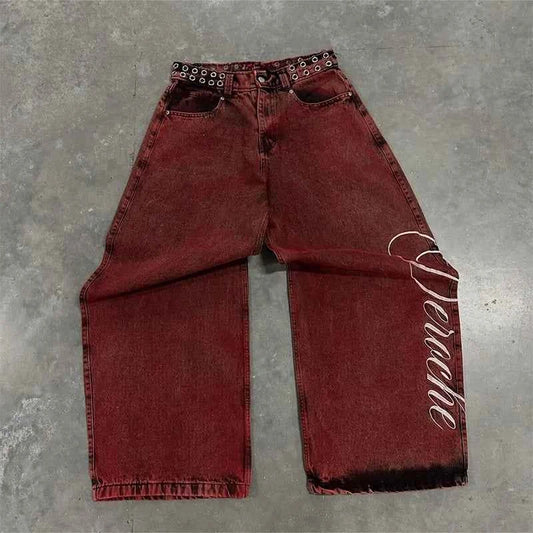 Y2K Wide Leg Jeans - Vintage Letter Print Hip Hop