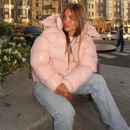 Glossy Padded Puffer Jacket - Women's Winter Coat