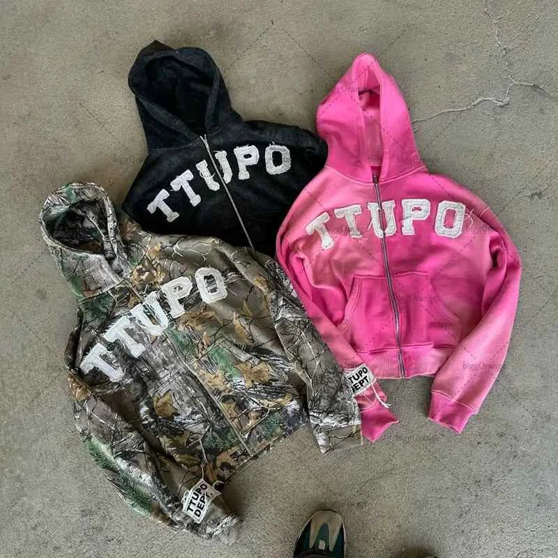 Y2K Gothic Zip Hoodie - Hip Hop Harajuku Streetwear