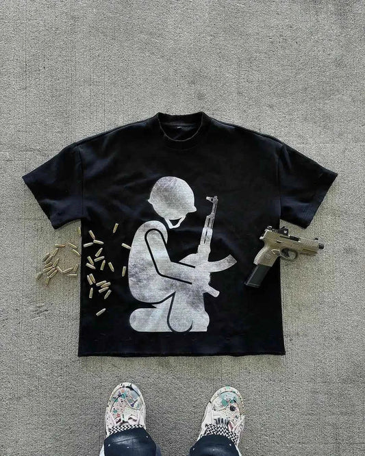 GOLF OSCAR DELTA Y2K Graphic Tee - Black Soldier