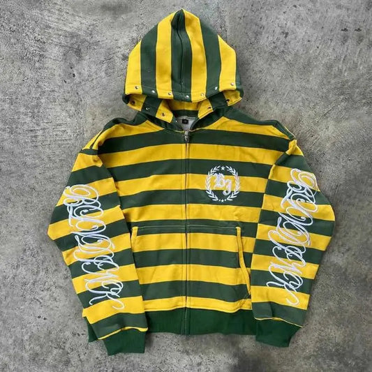 GOLF OSCAR DELTA Y2K Stripe Zip-Up Hoodie